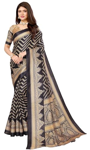 Sari indien en soie artistique imprimé Kalamkari avec tissu de chemisier non cousu pour femme