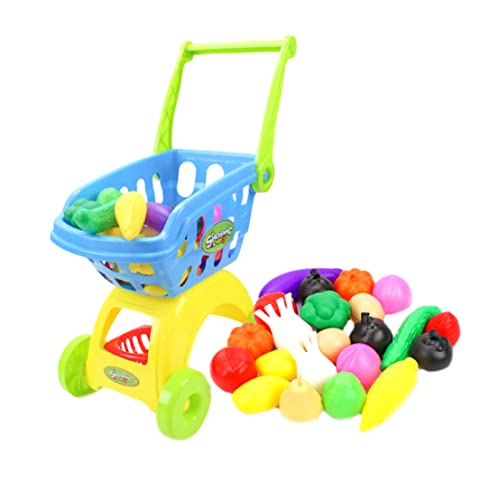 TOPofly Supermarkt Einkaufsspielzeug, Karrentrolley für Kinderspiel -Set umfasst 24 Lebensmittel Fruchtfrucht Gemüse…