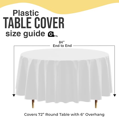 Image of Exquisite 66% Thicker Premium White Round Tablecloths Plastic Table Cloth Disposable 48 Pack 84 inch Round Table Cloth Disposable White Tablecloths Won't Tear Easily Like Cheap Thin Brands | Plastic Tablecloth, Disposable Table Covers Round for Parties, Weddings, Holidays & Party Supplies