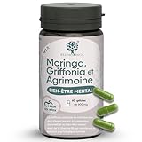 Griffonia 300mg 5 HTP Tryptophane | Avec Agrimony fleur de bach stress anxiété, Vit B6, Moringa BIO | Unique en France | Complément stress anxiété angoisse, BienÊtre Mental | RedMoringa 60 Gélules