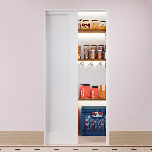 Image of Sliding Pocket Door, 30 in. x 80 in, 1-Panel Core with Frame and Hardware Kit Set, Interior Doors Slab for Pocket Door, White Primed - No Panel Assembly Required
