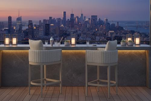 Image of PURPLE LEAF Outdoor Bar Height Stools Straight Leg Set of 2, Champagne