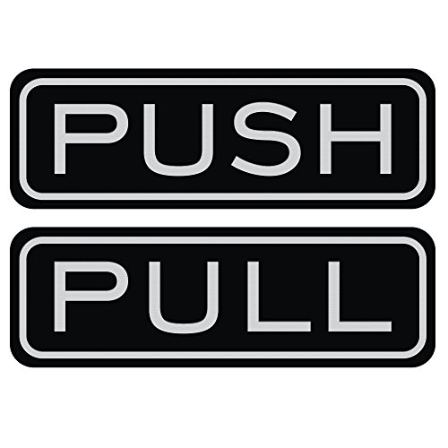All Quality Classic Horizontal Push Pull Door Signs - Easy to Install | Durable Door Safety Signs (Black/Silver) - Medium (1 Set)