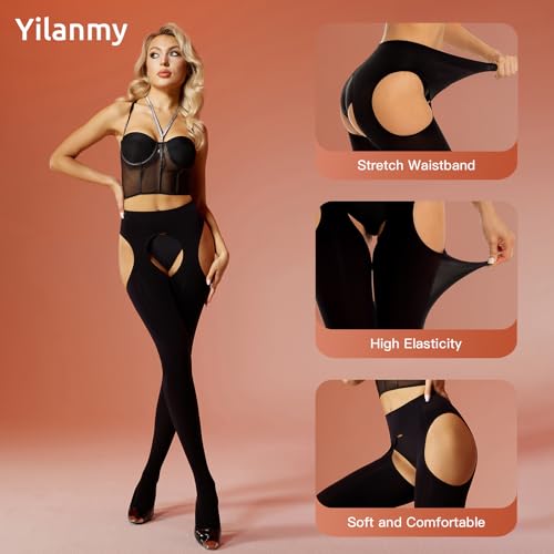Yilanmy Suspender Tights for Women Thigh High Stockings for Garter Belt High Waist Control Top Pantyhose3