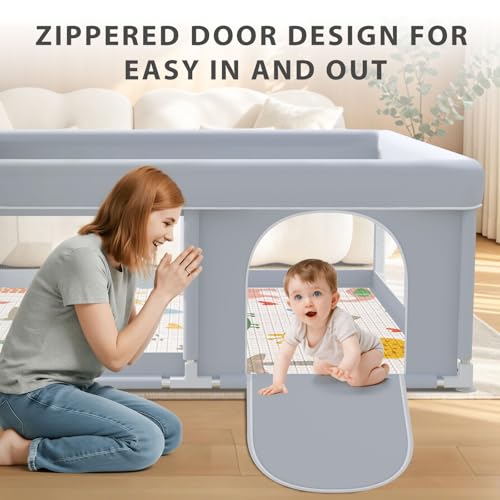 Image of XVISHX Baby Playpen with Mat, 65 x 50 Inch Play Pen Playards, Playpen for Babies and Toddlers, Baby Playard for Indoor & Outdoor Active Center Game Fence, Skin-Friendly Fabric and Soft Breathable Mesh
