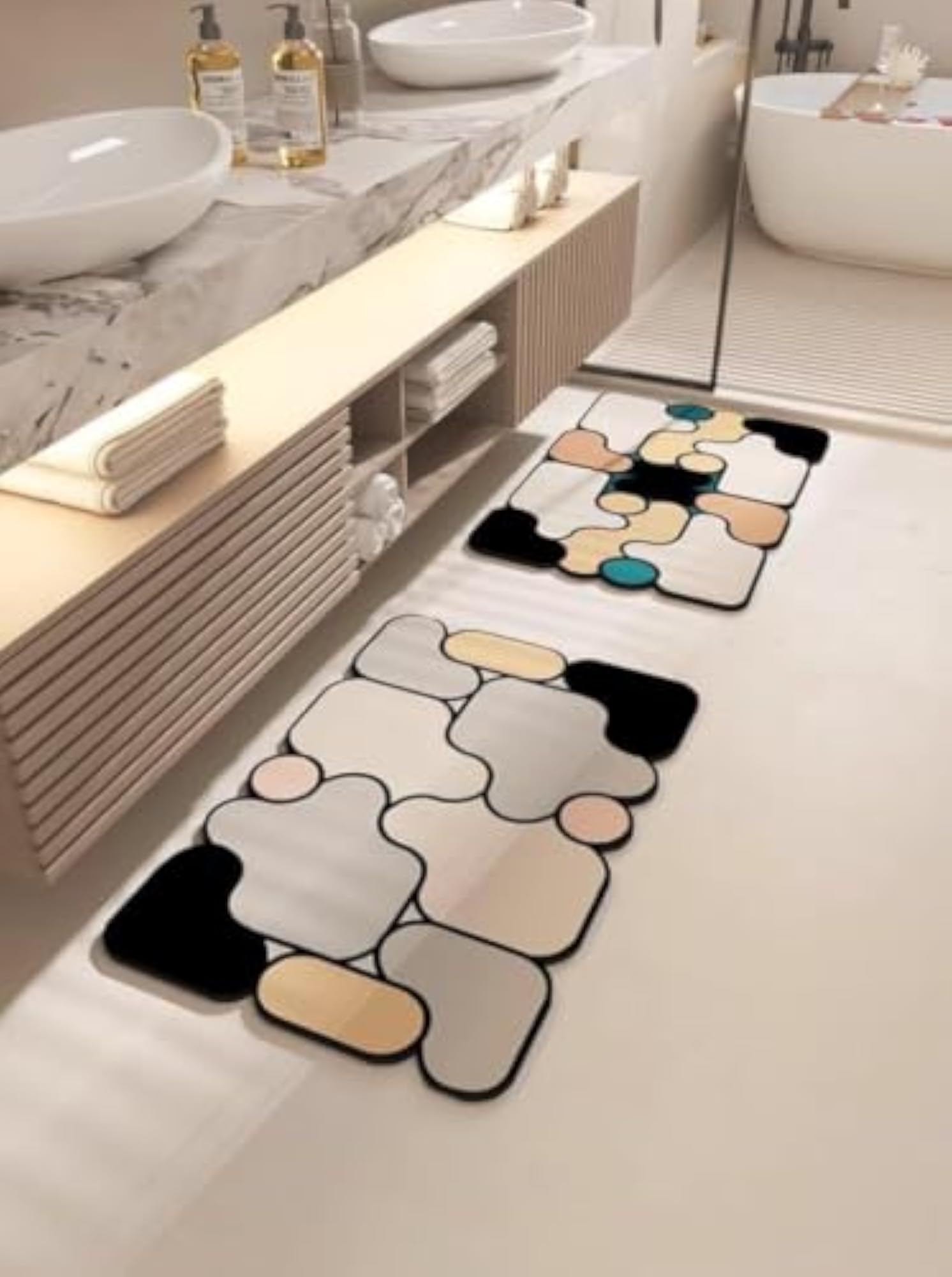 5D Puzzle Bathroom Mat, Non-Slip Quick-Dry Washable