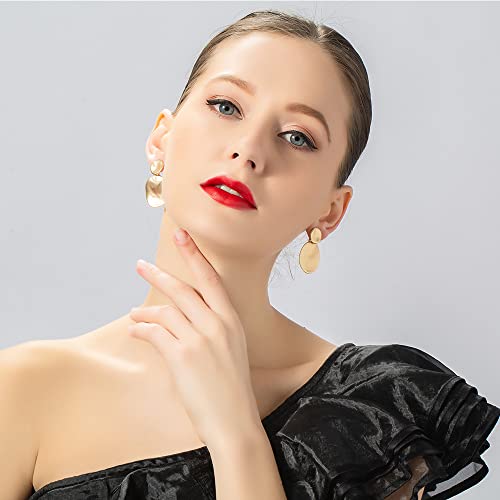 Gold Plated Curved Disc Drop Earrings Round Disc Dangle Earrings Minimalist Geometric Statement Earrings for Women2