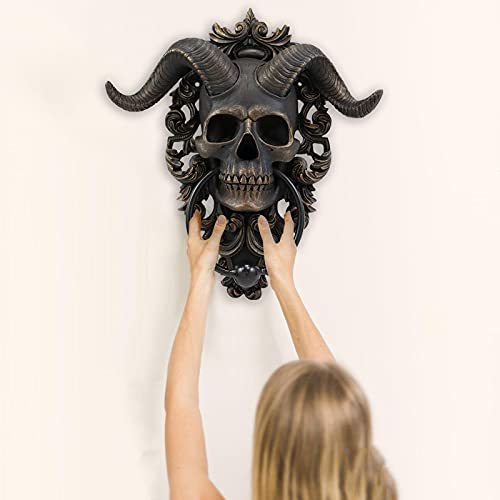 Gold Diabolus Skull Door Knocker, Heavy Duty Gothic Doorknocker， Baphomet Devil -Gifts for Magic Lovers,12cm，Suitable for Any Door of Your Home (Small,4.72 in)