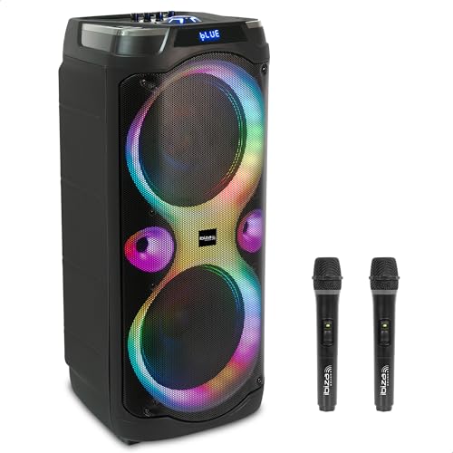 Enceinte Bluetooth Karaoke Ibiza Columba avec 2 micros sans fil et jeu de lumières LED pour vos fêtes