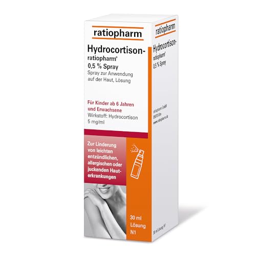 Hydrocortison-ratiopharm 0 5% Spray bei allergischen und entzündlichen Hautirritationen Juckreiz sonnenbeanspruchter Haut und Insektenstichen. 30 ml Spray