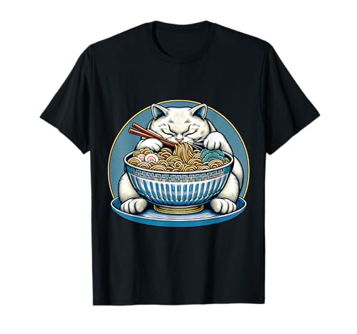 Gato divertido comiendo ramen Camiseta
