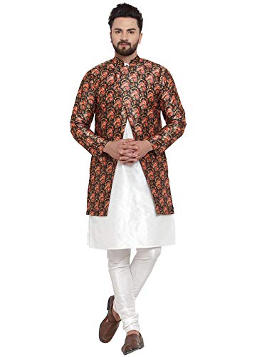 Image of ABH LIFESTYLE Men's Dupion Silk Kurta Pyjama & Ethnic Jacket Set