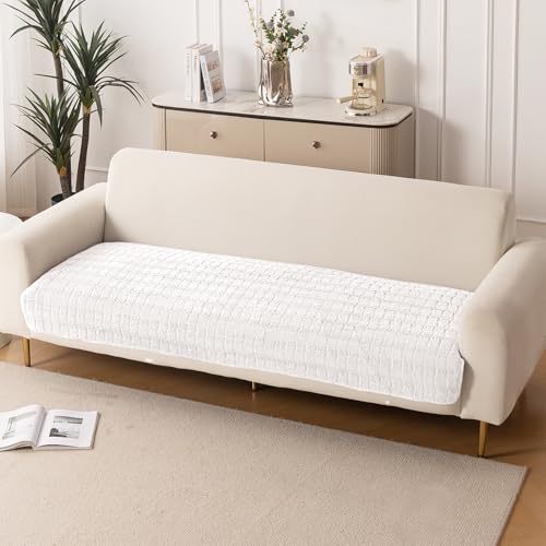 Image of HOKIPO 'Plush Haven' Premium Anti-Slip Sofa Cover Mat for 3 Seater Sofa | Soft Fluffy Plush Fabric, White(Ar-5035-Wht*1)