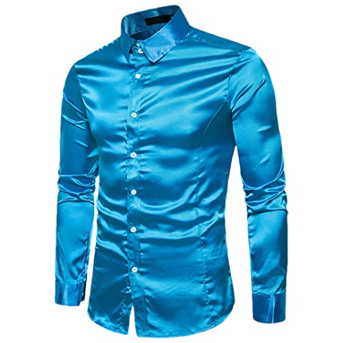 Chemise en satin bleu homme ajustée pour célébrer vos plus beaux moments
