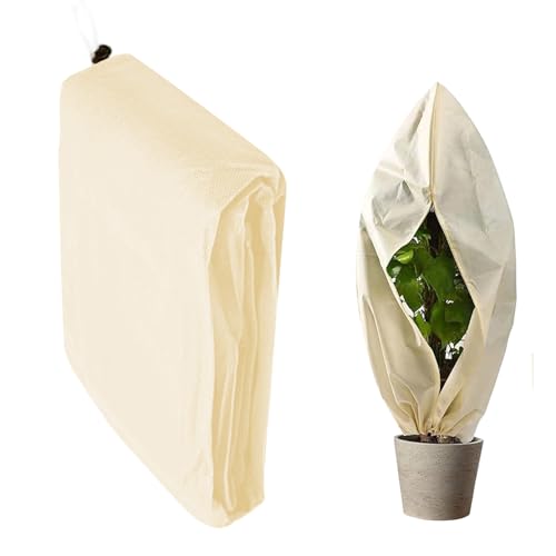 Cubierta para plantas al aire libre | Manta transpirable de invierno cálida para arbustos con cordón - protectora de congelación de plantas - para árboles pequeños, tomates, bonsái, arándanos y