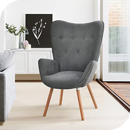 Hernest Wingback Accent Chair Modern Tufted Button Living Room Chairs With High Back And Armrest Comfy Upholstered Vanity Chair Reading Armchair Side Chairs For Bedroom Waiting Room, Grey #TOP2