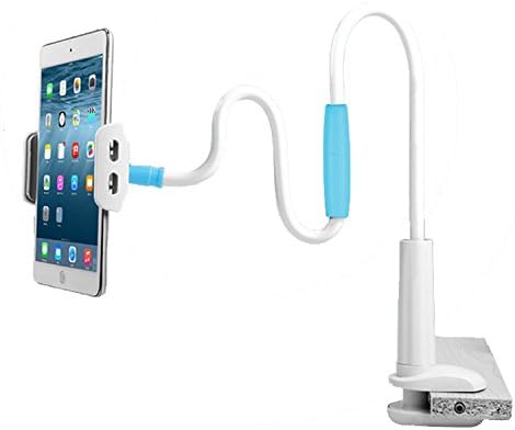 SUNPAUTO Lazy Mount Mobile Phone Holder Desktop Bed Lazy Bracket Stand with 360 Degree Rotating, Bolt Clamp for All Smart Phones, iPad and More in Blue with 120CM Length