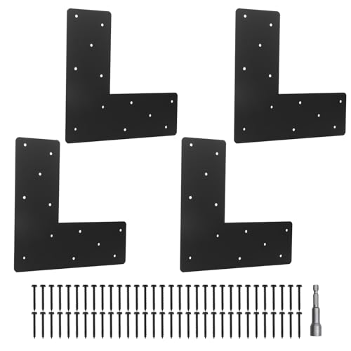 4PCS L Shape Flat Brackets, Thickness 0.12" Black Powder-Coated Mending