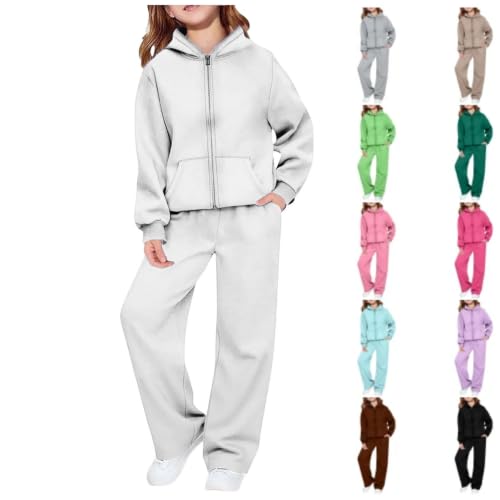 XINGJIAARTS Girls Zip Up Hoodie and Sweatpants Athletic Jogger Tracksuit Clothing Sets Sportswear Fall Trendy School Outfits White 13 Years - image 1