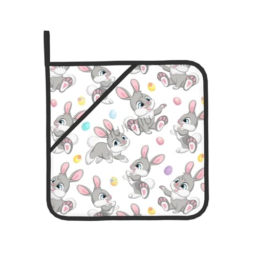 Resistant Non-Slip Potholders Oven Gloves and Pad Gray Rabbit Patterns Oven Mitts and Pot Holders Set for Baking Cooking BBQ