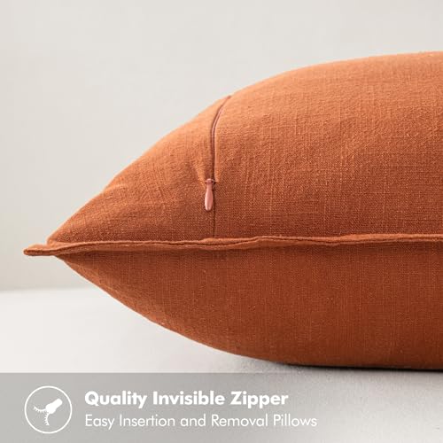 Image of MIULEE Decorative Linen Euro Sham Pillow Covers 26x26 Rust Boho Farmhouse Neutral Couch Throw Pillows for Bed Pack of 2 Accent Modern Pillowcase Summer Sofa Livingroom Home Decor