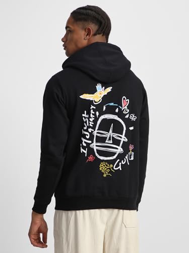 Image of Veirdo Cotton Fleece Regular Fit Hooded Sweatshirt Lastest Back Graphic Printed Winter Hoodies for Men (Available Colors: Marine Green, Marshmellow, Black, SOYA Bean, Orange & Blue)