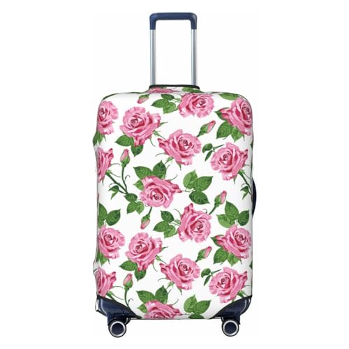 Travel Luggage Cover Protector - Green Pink Rose Flowers Anti-Scratch Suitcase Covers Fits 18-32 Inch Luggage
