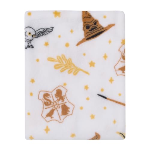 Image of Warner Brothers Harry Potter White, Gold, and Tan Super Soft Plush Baby Blanket