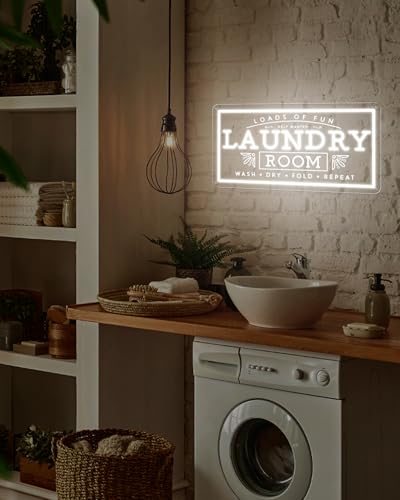 Image of Laundry Neon Sign for Laundry Room, USB Powered Loads Of Fun LED Neon Light, Dimmable Laundry Sign Acrylic Wall Decor Hanging For Home Business Laundry room Bathroom Farmhouse Gift