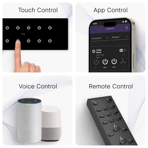 Image of IOTICS Smart Wifi Switch Board: 12 x Switch Module. Touch Control, Remote, App Control. Voice Compatible with Alexa & Assistant. Smart Touch Switch Board For Home Automation (Black)