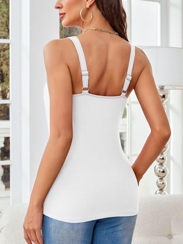 V FOR CITY Women Tank Top with Built-in Padded Bra Adjustable Wide Strap V-Neck Camisole Cotton Cami Shirts2