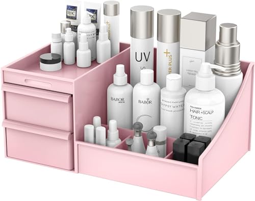 Entisia Cosmetic Organizer Box- Plastic Multi Grid Jewelry Nail Polish Makeup Lipstick Countertop Organizer Storage Box For Dressing Table, Case Holder For Skin Care Products(Pink) (B0D97W31QV) Amazon Price History, Amazon Price Tracker
