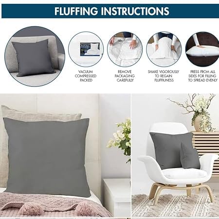 Image of Premium Polyester Fiber Cushion Fillers - Pack of 2 Pcs | 20 x 20 Inches | Dark Grey| Cushions, Sofa Pillow, Cushion for Sofa, Cushion for Bed, Decorative Pillow, Pillow for Support