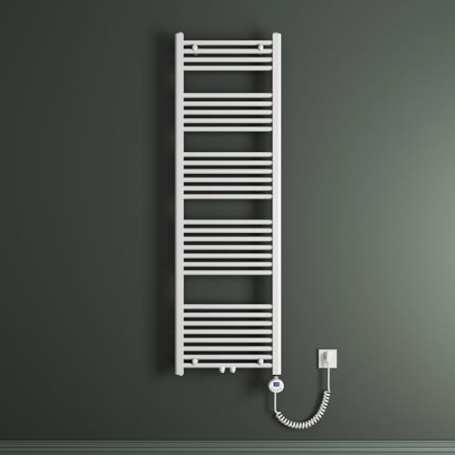 Mai & Mai Badheizkörper Handtuchheizkörper Badheizung Heizkörper bad 50x160 cm Weiß, Handtuchwärmer für Strom, Seitenanschluss, Röhrenheizkörper mit Heizstab 800W