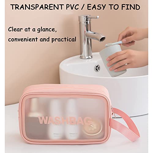 Travel Toiletry Bag for Women Men, Translucent Waterproof Travel Makeup Cosmetic Pouch Traveling Organizer for Toiletries, Cosmetic, Accessories (A-Pink)4