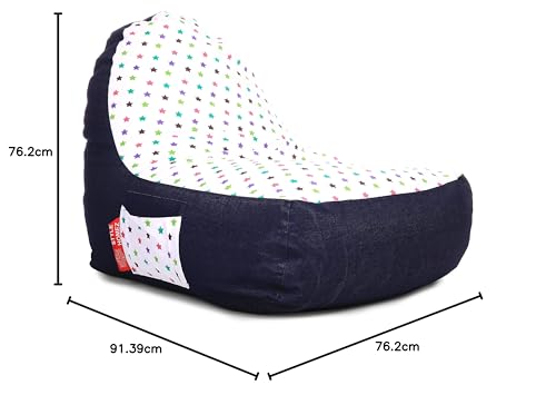 Image of Style Homez Urban Design Denim Canvas Star Printed Chair Bean Bag XXL Size Filled with Beans Fillers
