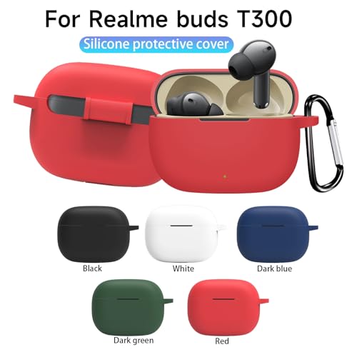 Image of New Silicone Case Compatible with Realme Buds T310 & Realme Buds N1, Soft Silicone 360 Full Protection Dust-Proof Shockproof Case Cover with Hook (Cover Only) (Black)