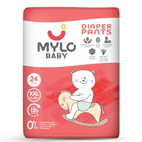 Image of Mylo Baby Diaper Pants (XXL) Size 15-25 kgs (24 count) Leak Proof | Lightweight | Rash Free | Upto 12 Hours Protection | ADL Technology | with Aloe Vera Lotion