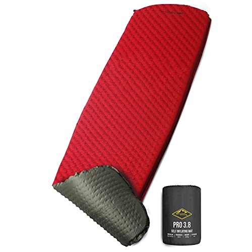 MOUNTAIN DESIGNS PRO-ELITE Sleeping Pad Red - 1.5 Inch Self Inflating Sleeping Pad - Advanced Comfort Camping Pad - Warm Insulation Camping Pad. Sleeping Pad for Camping by Mountain Designs.