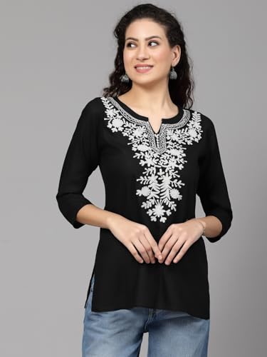 Image of QAZMI Short Kurti for Women| Rayon Cotton Embroiderd Kurta | Women's Tunic Tops