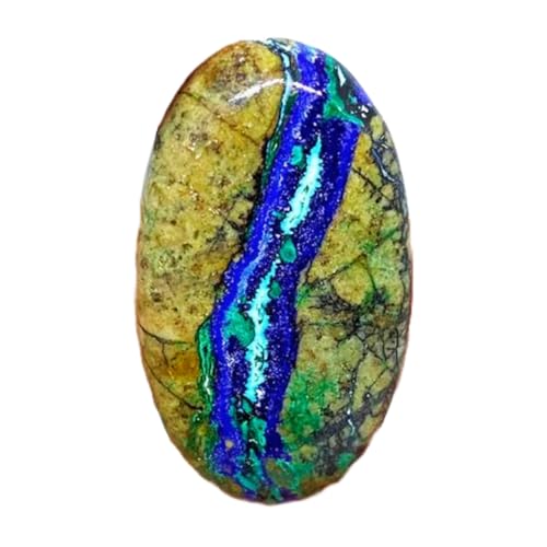 Gemme azurite malachite naturelle ovale 34mm, pierre fine de bijouterie