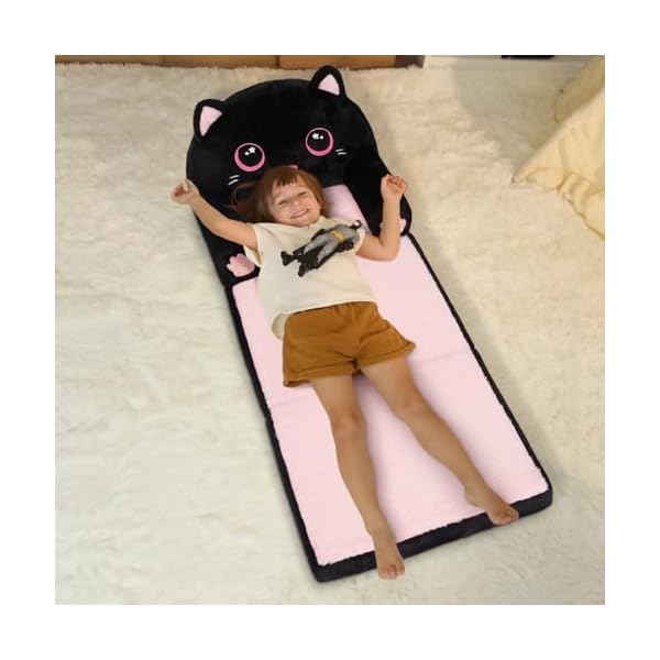 Kids couch fold out velvet 2 in 1 flip open couch for toddlers comfy toddler chair for reading and napping for boys and girls black pink kitty  urban country home decor