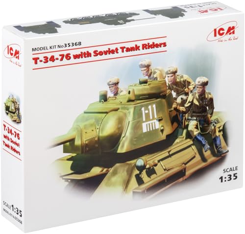 Maquette T 34-76 ICM 35368 avec figurines de soldats soviétiques à l'échelle 1/35