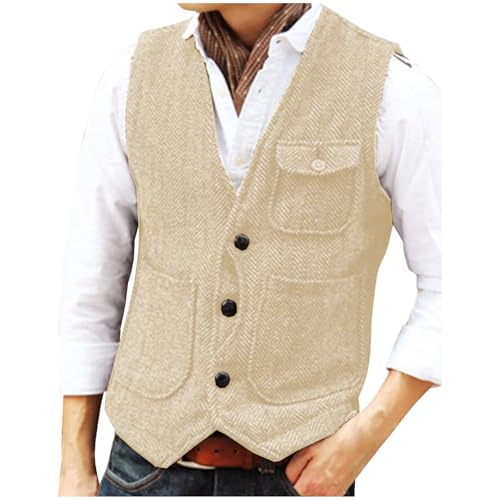 Men's Suit Vest Business Casual V-Neck Sleeveless Button Waistcoat with 3 Pockets for Wedding or Suit Tuxedo