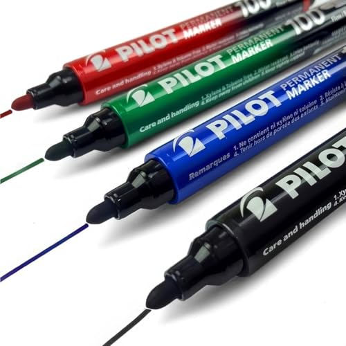 Image of PILOT Permanent Marker Bullet 100 Fine - 4 Pcs, 1 Blue + 1 Black + 1 Red + 1 Green