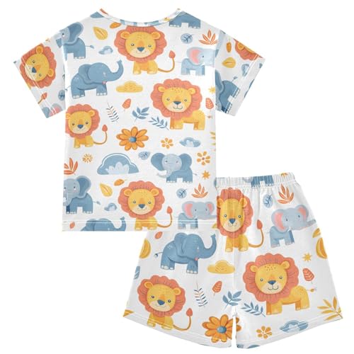 ALAZA Lion Elephant Blossom Pajamas Short Sleeve 2 Piece Sleepwear Top and Bottom Pajama Set Unisex2