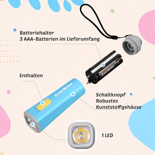 EverBrite LED Taschenlampe klein hellblau, Taschenlampe Kunststoff 1 W mit 3 AAA Batterien