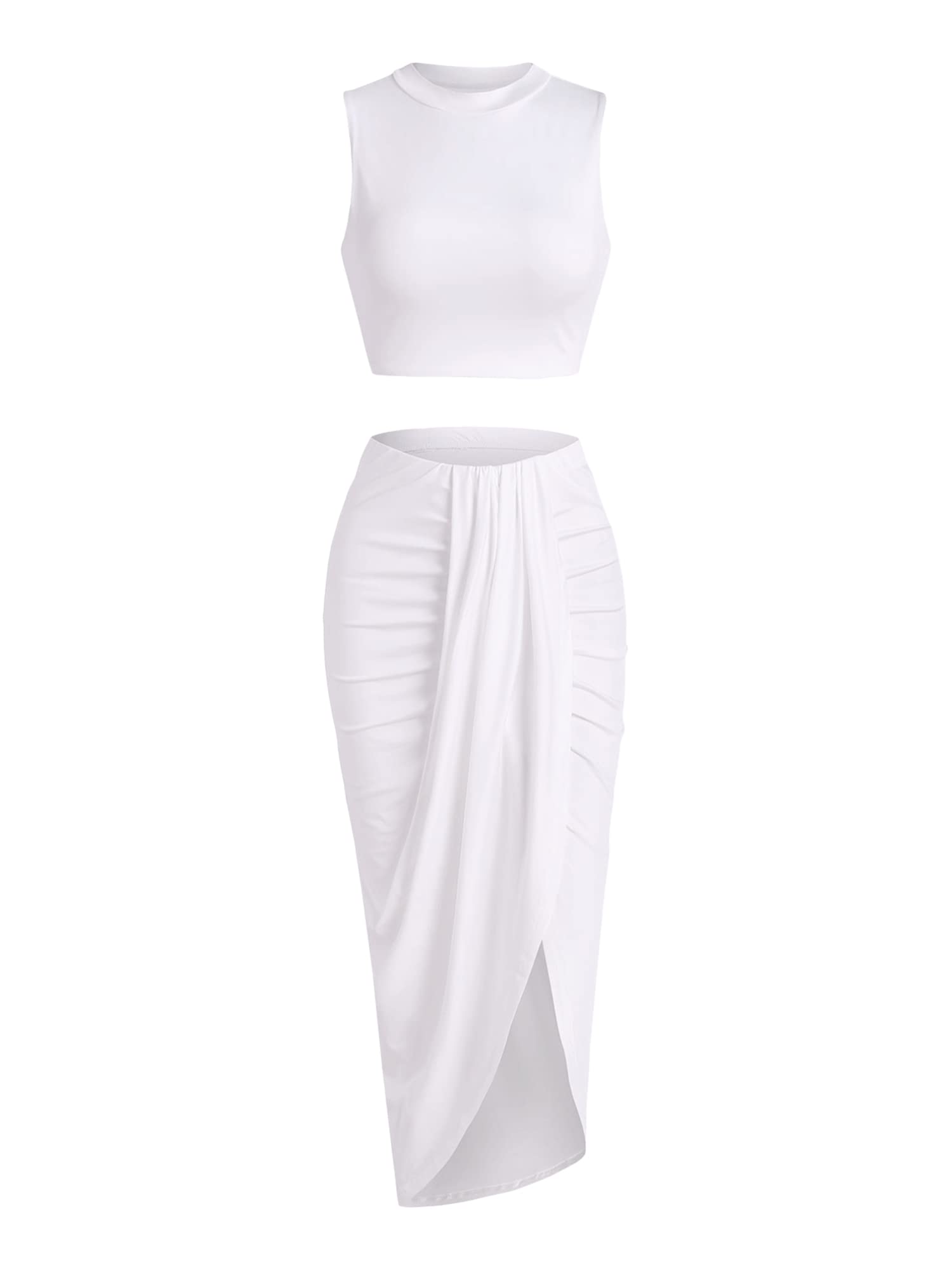 ZAFUL 2 Piece Skirt Sets for Women Crop Top Ruched Maxi Skirt Suiting