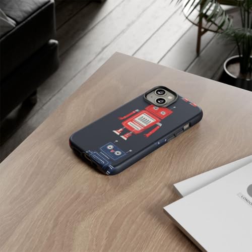 Coque iPhone 14 robot rétro rigide mate rouge bleu pour smartphone