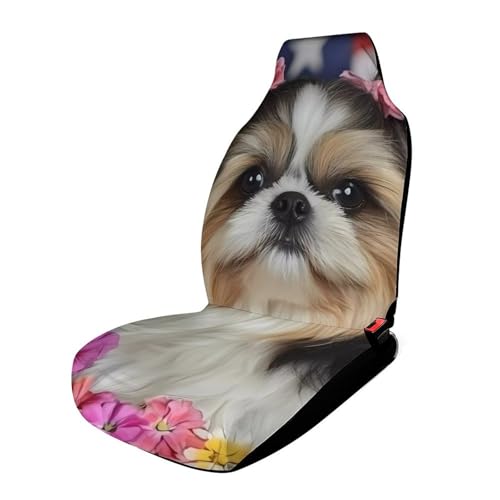 Shih Tzu Dog and Flowers Car Seat Covers Universal Car Front Seats Protector Auto Interior Accessories 1PCS